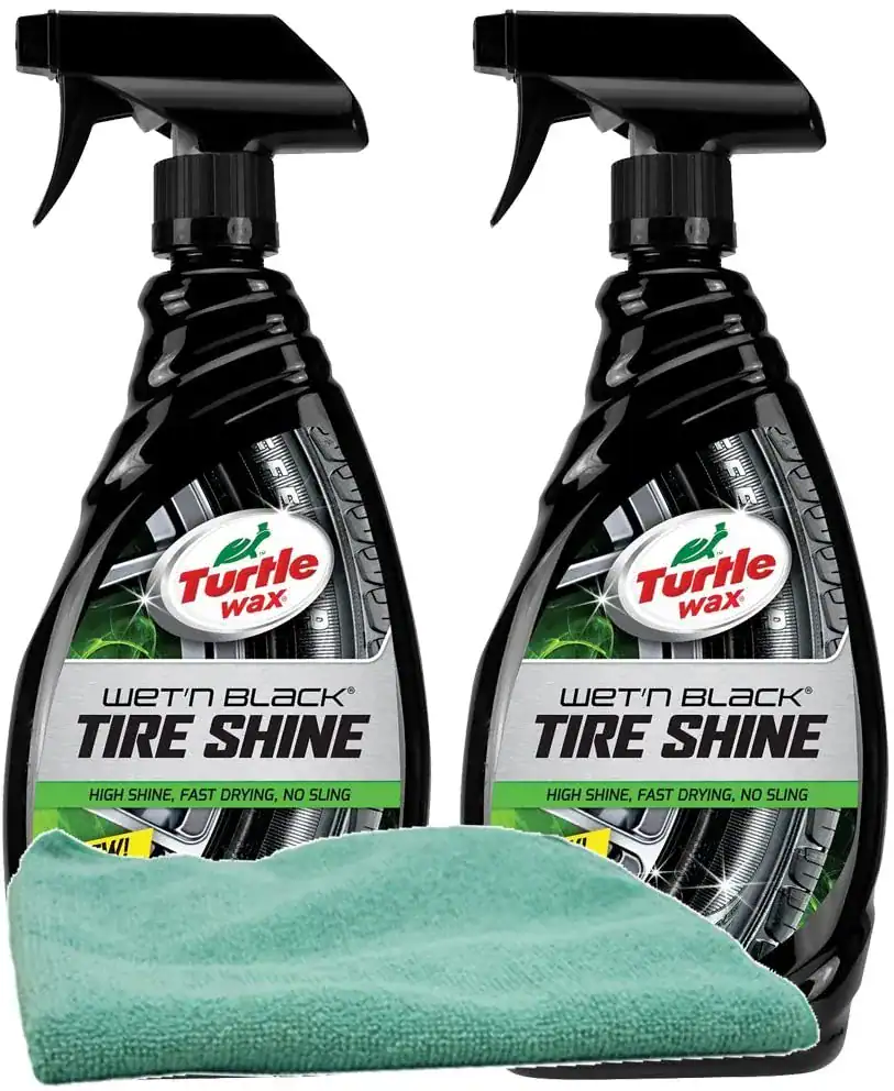 Turtle Wax Wet n' Black Tire Shine Bundle with Microfiber Cloth