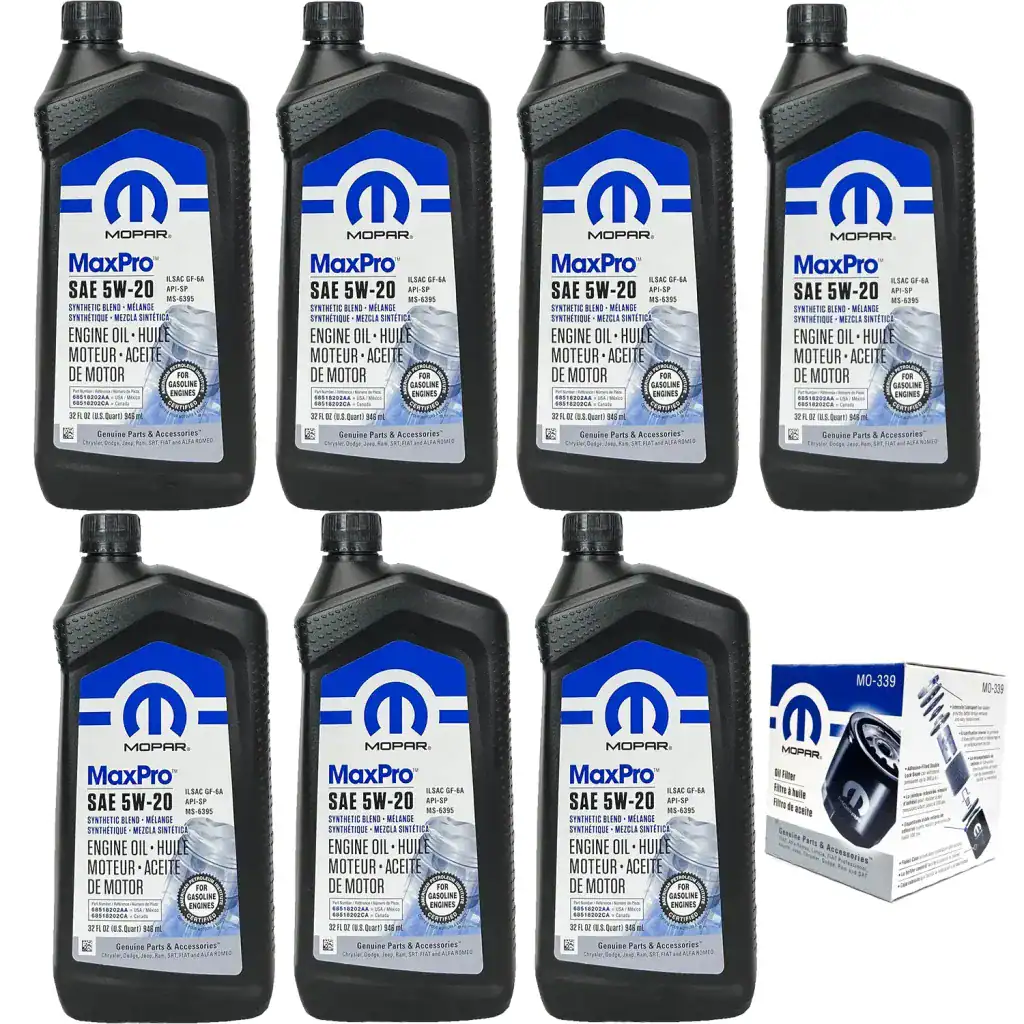 Mopar MaxPro 5W-20 SAE Motor Oil Change Kit - 7 Quarts + Mopar MO-339 Filter